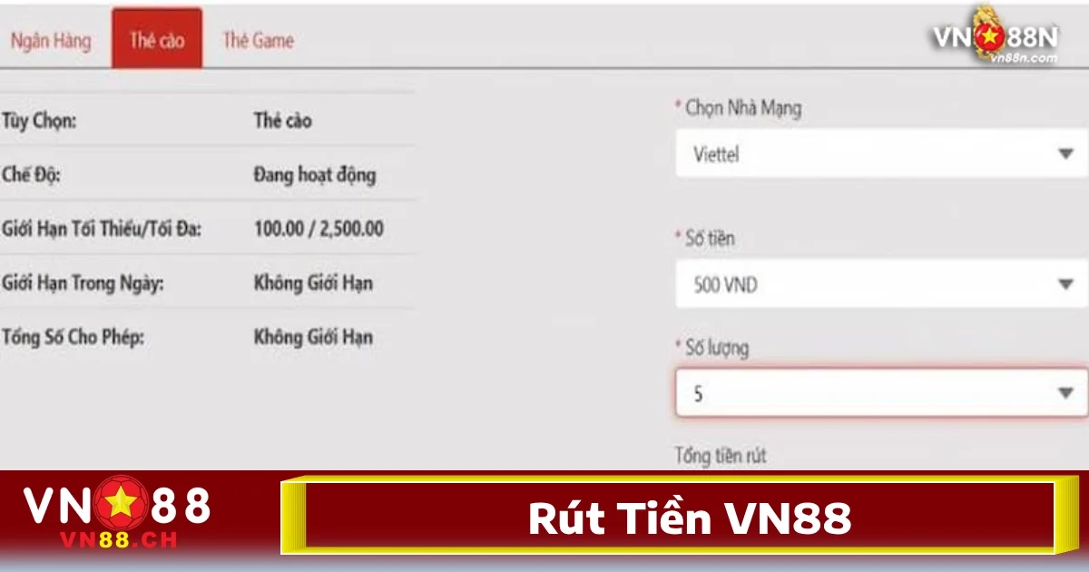 Rút Tiền VN88 Linh Hoạt Nhận Thưởng Ngay Về Tài Khoản 2 Để có thể thực hiện thành công việc Rút Tiền VN88, người chơi cần đáp ứng các điều kiện nhất định do nhà cái quy định nhằm đảm bảo tính minh bạch và an toàn