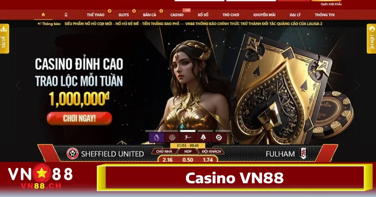 Trang chủ 29 Không khí cá cược hấp dẫn và cực kỳ lôi cuốn tại Casino VN88 chắc chắn sẽ làm kích thích sự hứng thú của người chơi.